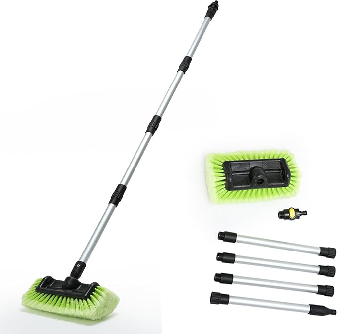 Forgrace Car Wash Brush 12 with Long Handle 60 Inch Soft Bristle Scrub Brush for Car Truck Boat RV House Siding Deck Camper Exterior Washing Cleaning Tool Green