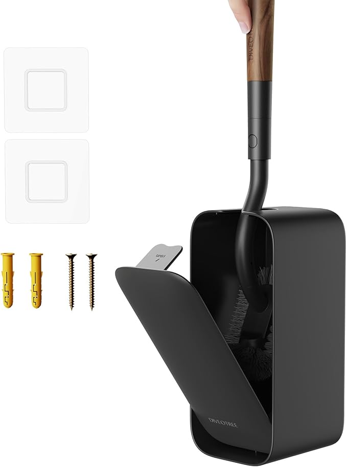 Toilet Cleaner Brush Diveotree Toilet Brush and Holder for Dead Corner Cleaning Wall Mounted Toilet Bowl Brush for Bathroom Decor Toilet Scrubber Brush for Home/Hotel (Black Square-1pack)