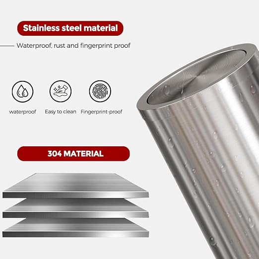 Brushed Nickel Bathroom Trash CanStainless Steel Garbage Can with Fild LidSmall Trash Can for BedroomHotelOfficeLaundry(Sliver)