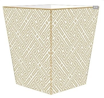 Tan &amp White Fret Pattern Wastepaper Basket-fluted