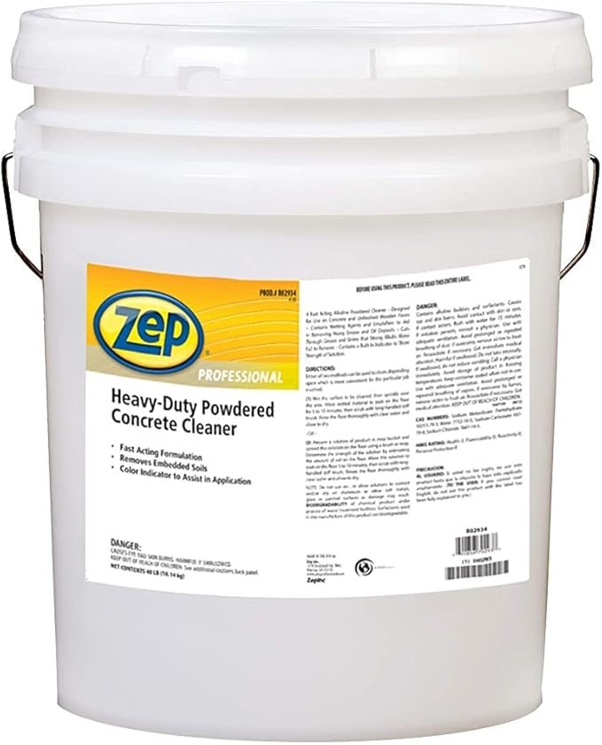 Zep Professional Heavy-Duty Powdered Concrete Cleaner - 125 LB (1 Drum) 1041750 - Fast Acting Alkaline Removes Grease and Oil on Floors
