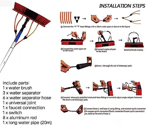 Glass Cleaning Brush Home Water Fed Telescopic Pole Kit Solar Panel Brush Rotating for Photovoltaic PanelTelescopic Water Fed Window Cleaning Brush 3.6-11m (30FT) Pole for Solar Panels &amp Ro