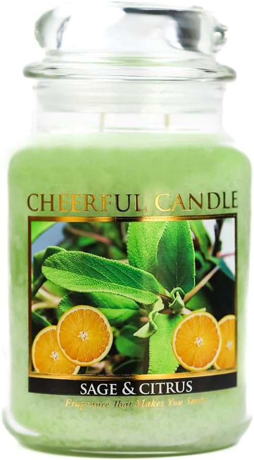 A Cheerful Giver - Sage &amp Citrus Scented Glass Jar Candle (24 oz) with Lid &amp True to Life Fragrance Made in USA