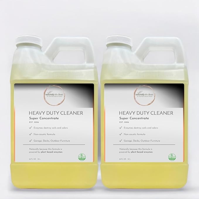 naturally it's clean Enzymatic Heavy Duty Cleaner Concentrate | Deep Cleans garages patios sidewalks walls kitchens restrooms ceramic tile concrete and furniture | (2) 64 oz bottles per pack