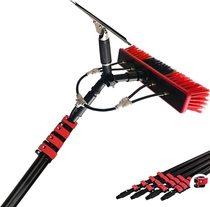 Glass Cleaning Brush Home Water Fed Telescopic Pole Kit Solar Panel Brush Rotating for Photovoltaic PanelTelescopic Window Cleaning Brush 9m/30FT Extendable Equipment with Squeegee for Clea