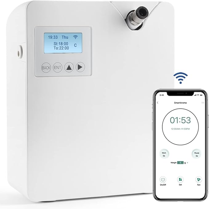 Scent Air Machine for Home Smart Professional Waterless Aromatherapy Essential Oil Diffuser 300ml HVAC Diffuser for Essential Oils for Large Room Office Spa Business White