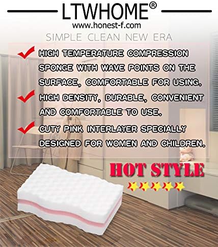 LTWHOME Cuty Pink Interlayer Magic Cleaning Wave Type Sponge High Density Melamine Foam 3.93 X 2.36 X 1 (Pack of 100)