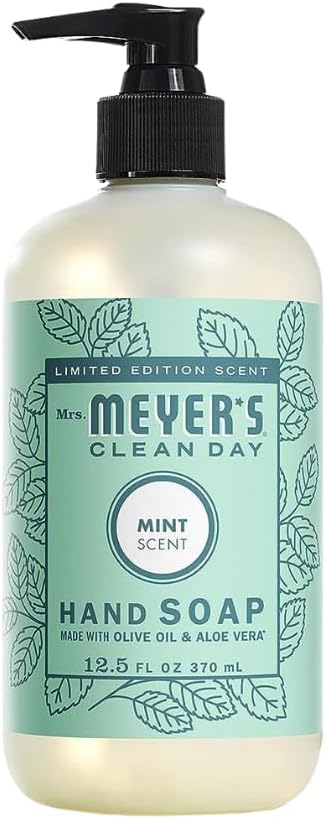 Mrs. MEYER'S Mint Variety Pack Includes 1 Room Freshener 8 OZ 1 Liquid Dish Soap 16 OZ 1 Liquid Hand Soap12.5 OZ 1 Multi-Surface Cleaner 16 OZ 1 CT (Mint)