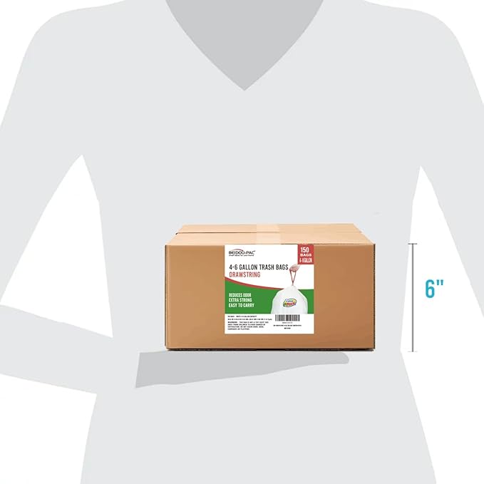 4-6 Gallon Trash Bags Drawstring 150 Count White &amp Unscented Garbage Can Liners