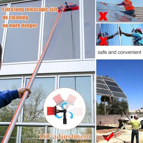 Glass Cleaning Brush Home Water Fed Telescopic Pole Kit Solar Panel Brush Rotating for Photovoltaic PanelTelescopic Solar Panel Window Cleaning Pole with 35cm Brush Head 9m/29.52ft Extensio