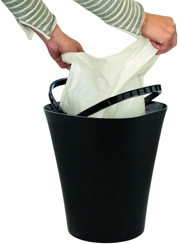 Glad Small Waste Basket with Bag Ring | Trash Can for Home Office Bedrooms and Bathrooms 8.5L Black