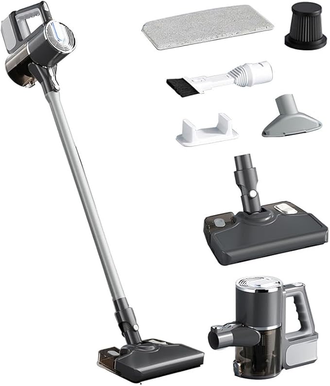 BlackCordless Electric Mop 2025 Electric Spin Mop with LED Headlight and Cordless Vacuum Cleaner Up to 30 mins Powerful Floor Cleaner with Water Tank &amp Rechargeable Battery