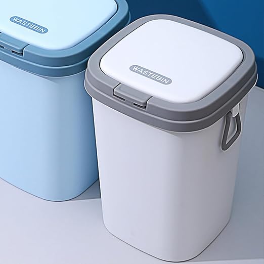 Press Type Trash Can with Lid 13L Gray Plastic Wastebasket for Bathroom Kitchen Living Room Compression Garbage Bin for Home Use