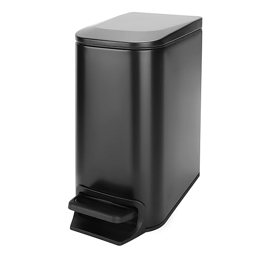 Cesun Small Bathroom Trash Can with Lid Soft Close Step Pedal 6 Liter / 1.6 Gallon Stainless Steel Garbage Can with Removable Inner Bucket Anti-Fingerprint Finish (Matt Black)