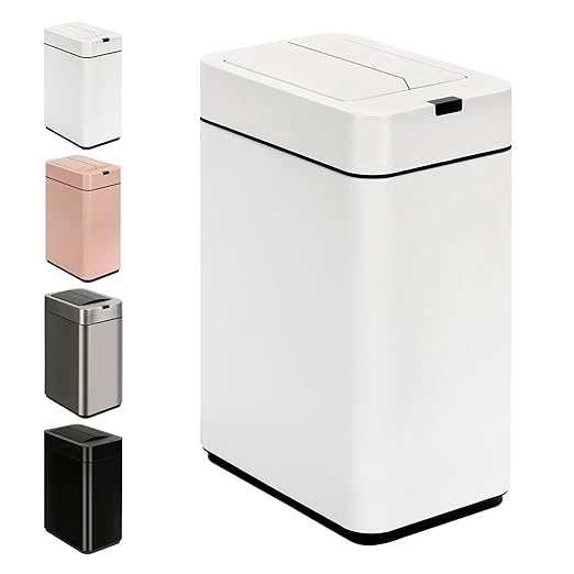 Sensor Trash Can with Butterfly Lid 2.6 Gallon Rectangular Automatic Garbage Can Stainless Steel Trash Bin Slim Waterproof Wastebaskets with Lid Soft Close for Under Counter White