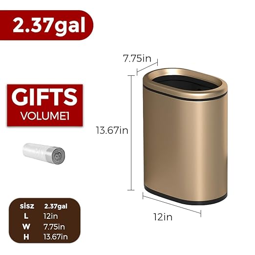 9L/2.4GALSlim Bathroom Trash Can 12 * 7.75 * 13.67 inches Stainless Steel with PP Inner Bucket Smooth with Garbage Bag Inner Lining Suitable for bathrooms bedrooms Offices Hotels
