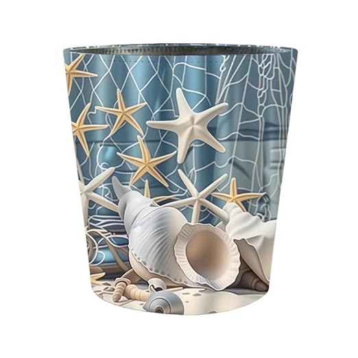10L/2.64 Gallon Trash Can Decorative Waste Basket PU Leather Waste Paper Basket Waterproof Garbage Can for Bathroom Bedroom Office Kitchen and Living Room - Conch