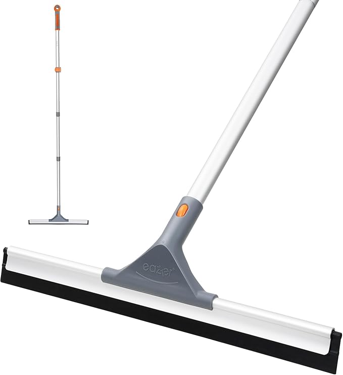 Eazer Floor Squeegee Broom: Heavy Duty Scrubber with Extendable 60'' Aluminum Pole and Rubber Blade for Kitchen Swimming Pool Concrete FloorsShowerTilesGaragesWindowsGlassPet Hair Removal