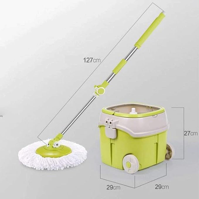 Mop and Bucket Set Spin Kit Extended Adjustable Handle and 2 Machine Washable Microfiber Spinning