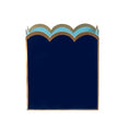 Jaye's Studio Decorative Trash Can Navy Blue &amp Gold Waste Basket Magazine Holder Metal Bathroom Wastebasket for Office &amp Bedroom Decor Scallop Basket Small Waste Bin 7”x10”x7.5”