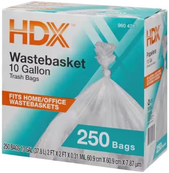 Clear Waste Liner Trash Bags 10 Gallon Capacity 250 Count Box