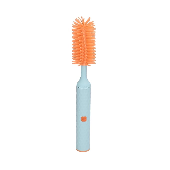 Baby Bottle Cleaning Brush Straw Brush Rotating Silicone Baby Bottle Brush Cleaner Efficient Electric 2 Speeds for Home (Blue)