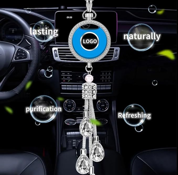 Luxury Car Air Freshener Pendant-Crystal Tassel Design with Refillable Perfume Bottle -Rearview Mirror Hanging Diffuser-Compatible with Mercedes-Benz Cars-Elegant Interior Decoration (Rose)