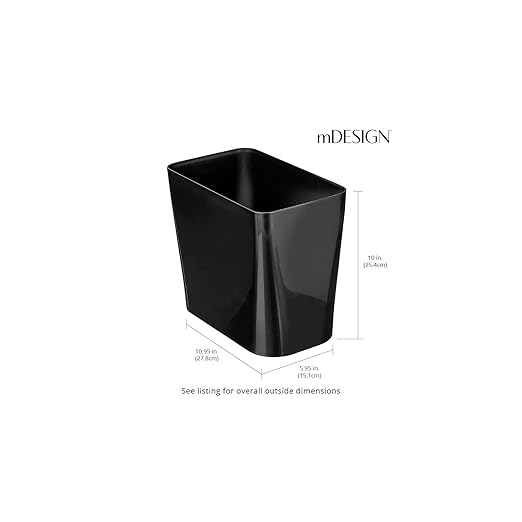 mDesign Plastic Small 3-Gallon Wastebasket Trashcan Container Bin - for Bathroom Bedroom Kitchen Home Office Laundry Room - Holds Trash Garbage Waste - Black