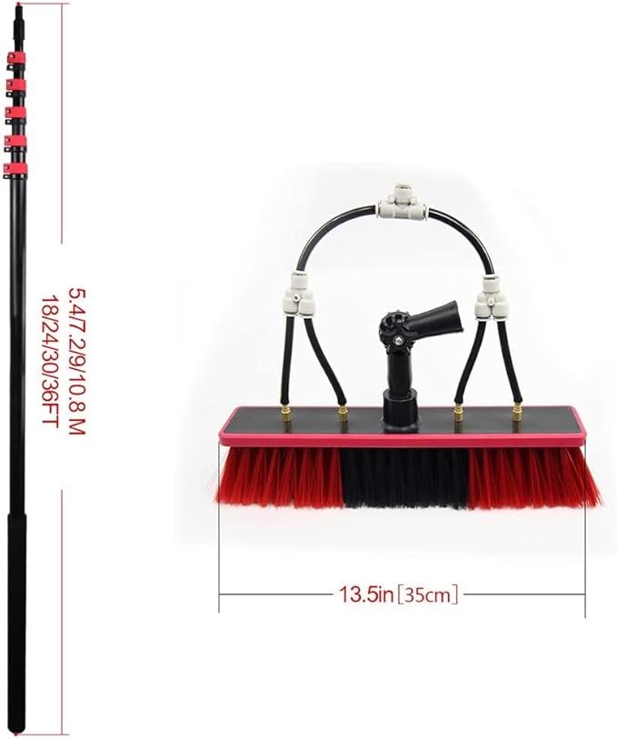 Generic 12-36ft Window Cleaning Pole Water Fed Telescopic Brush Extendable Solar Panel Cleaning Brush Outdoor Washing Equipment Tool Cleaning Brush Can Spray Water9m/30ft