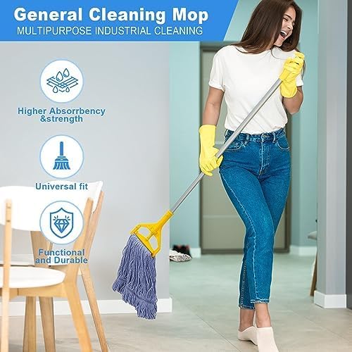 6 Pack Heavy Mop Replace Headmop Head ReplacementCommercial mop HeadsReusable Mop Head Refills-Replacement Mop Heads SuitableWet Industrial Blue Cotton Looped End String Head Refill (Blue)