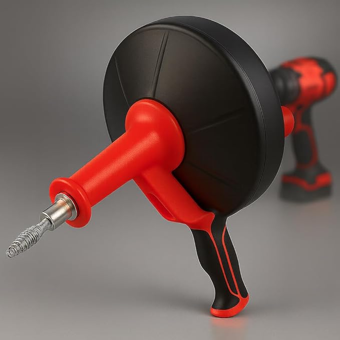 50 FT Drain Snake Hair Drain Clog Remover Manual Or Powered Plumbing Snake With Drill AdapteUnclog Sink Drain Tool Drain Auger for Toilet、Shower、Kitchen、Sink No Auto Retract Or Feed Red