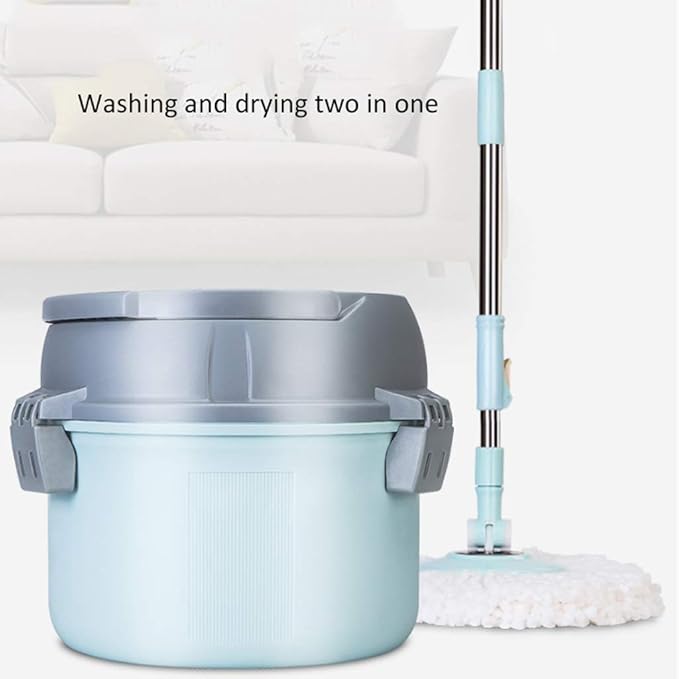 Upgraded Stainless Steel Deluxe 360 Spin Mop &amp Bucket Floor Cleaning System Included Handle with 2 Microfiber Heads