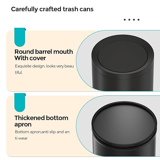 2.6 Gallon/10L Modern Metal Bathroom Trash Can with LidLight LuxuryElegant Waste BasketBlack Garbage Canfor BathroomBedroomLiving Room KitchenOfficeBank (10L-Black)