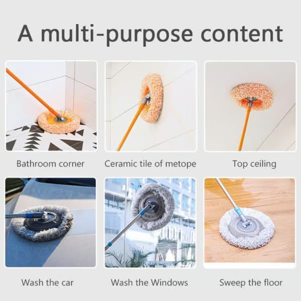 360° Rotatable Adjustable Cleaning Mop - Extendable Wall &amp Floor Mop with Fast Water Absorption for High Places Corners and Gaps (77-167CM)
