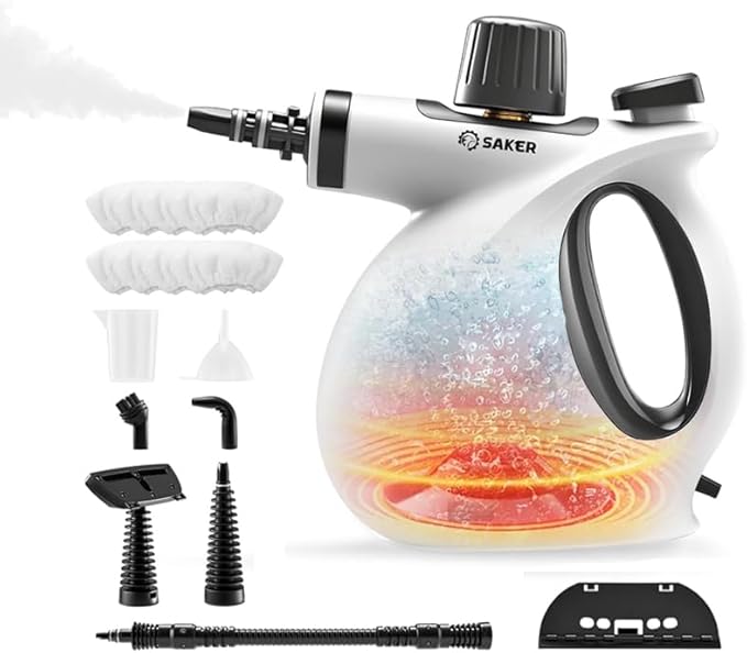 Saker EverSteam Instant-Heat Steam Cleaner for Home + Saker Handheld Steam Cleaner New with 8 Fiber Cloths