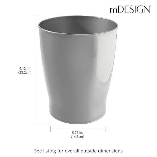 mDesign Round Plastic Bathroom Garbage Can 1.25 Gallon Wastebasket Garbage Bin Trash Can for Bathroom Bedroom and Kids Room - Small Trash Can - Fyfe Collection - Silver