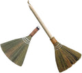 2pcs Handmade Woven Brooms with Long Handles Natural Soft Straw Dust Cleaning Brush for Kitchen Floor and Tabletop Cleaning Supplies