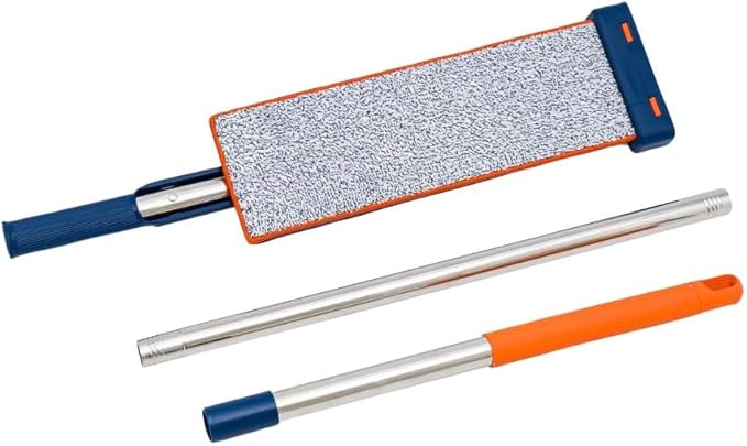 Firmgrand Magic Flat Mop 47.25 in Stainless Steel Handle Orange and Navy Blue