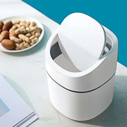 Cabilock 2pcs Mini Desktop Trash Can Lid Sturdy Plastic Countertop Wastebasket for Kitchen Bedroom Bathroom Elegant Small Garbage Bin for Home Organization