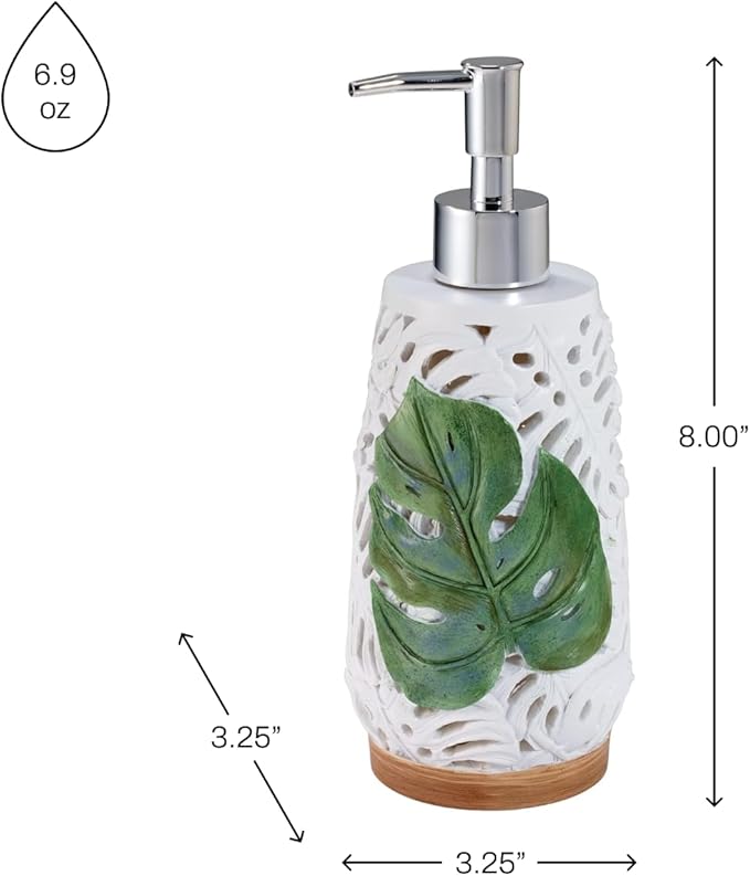 Avanti Linens - Soap Dispenser/Lotion Pump Palm Tree Leaves Inspired Home Decor (Viva Palm Collection)