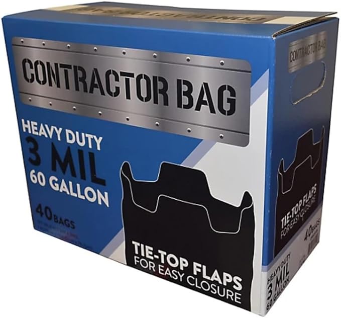 Inteplast 60 Gallon Contractor Garbage Bag 37 x 53 inches 3 Mil thickness Black 40 count | CB6030K