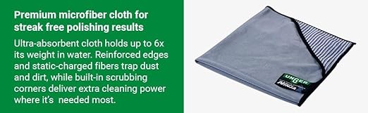 Unger Commercial ErgoTec Advanced Window Cleaning Ninja Kit 4-in-1 – Squeegee Scrubber Tool Holder Microfiber Cloth – Professional Indoor/Outdoor Window Cleaning Equipment WNK12