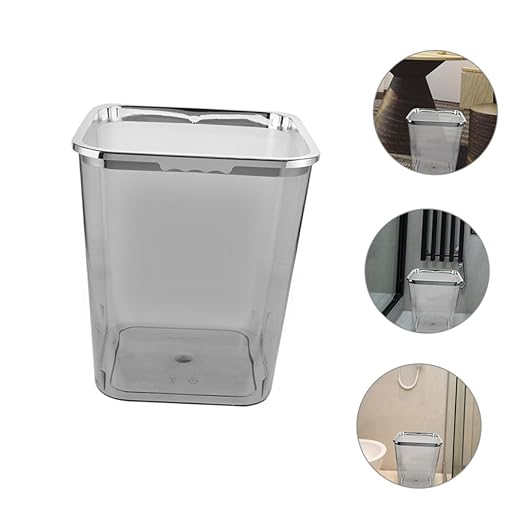 Large Transparent Plastic Garbage Can with Electroplated Press Ring Sturdy PP Bathroom Trash Bucket for Home Kitchen Office Living Wastebasket with Wide Opening