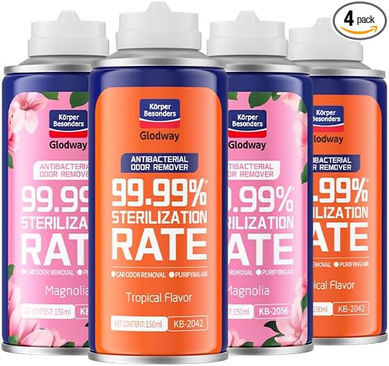 Glodway Air RefresherOdor Eliminator Remover SprayOdor RemoverLong-Lasting Scent For HomeCouchMattressFurniture bathroomFabrics &amp Trash6 OunceMagnoliaTropical Flavor4 Pack
