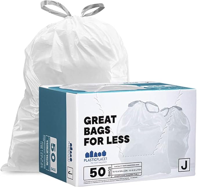 Plasticplace Custom Fit Trash Bags │ White Drawstring Garbage Liners 40-65 Liter │ 25.25'' x 32.75'' &amp Trash Bags │simplehuman (x) Code J White Drawstring Garbage Liners 38-40 Liter │ 21'' x 28''
