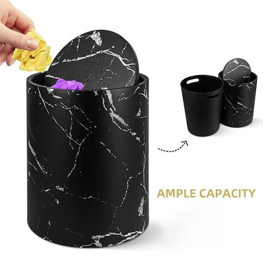 Garbage Can for Bathroom Marbling Pattern Pp Plastic Easy to Clean Stylish Waste Storage Bin for Home