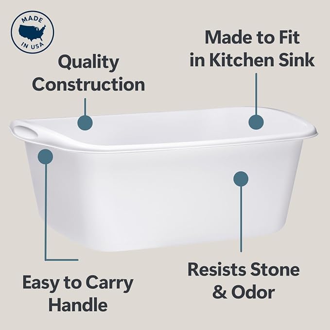 Tribello 2-Pack Dish Pans for Kitchen Sink Plastic Tub Dishpan Wash Basin and Foot Bath for Soaking Feet Wash Bucket for Washing and Storage Cleaning Supplies - 12 Quarts - Heavy Duty - (White)