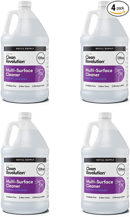 Clean Revolution Multi Surface Cleaner Refill Supply Non-Toxic Eco-Friendly &amp Plant-Based Ready to Use Seaside Lavender 128 Fl Oz (Pack of 4)
