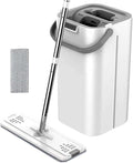 Hands-Free Flat Wet and Dry Dual-Use Mop with Bucket for Floor Cleaning Gray(White)