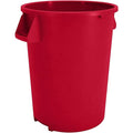 SPARTA Bronco 32 Gallon Trash Can Thick Polyethylene Bin NSF Certified Waste Container with Top Handles Bottom Handholds Reinforced Base and Stackable LLDPE 32 Gallon Red (Pack of 4)
